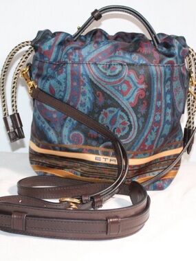 ETRO SATIN SILK DRAWSTRING 2 WAY TOP HANDLE CROSSBODY SHOULDER BAG